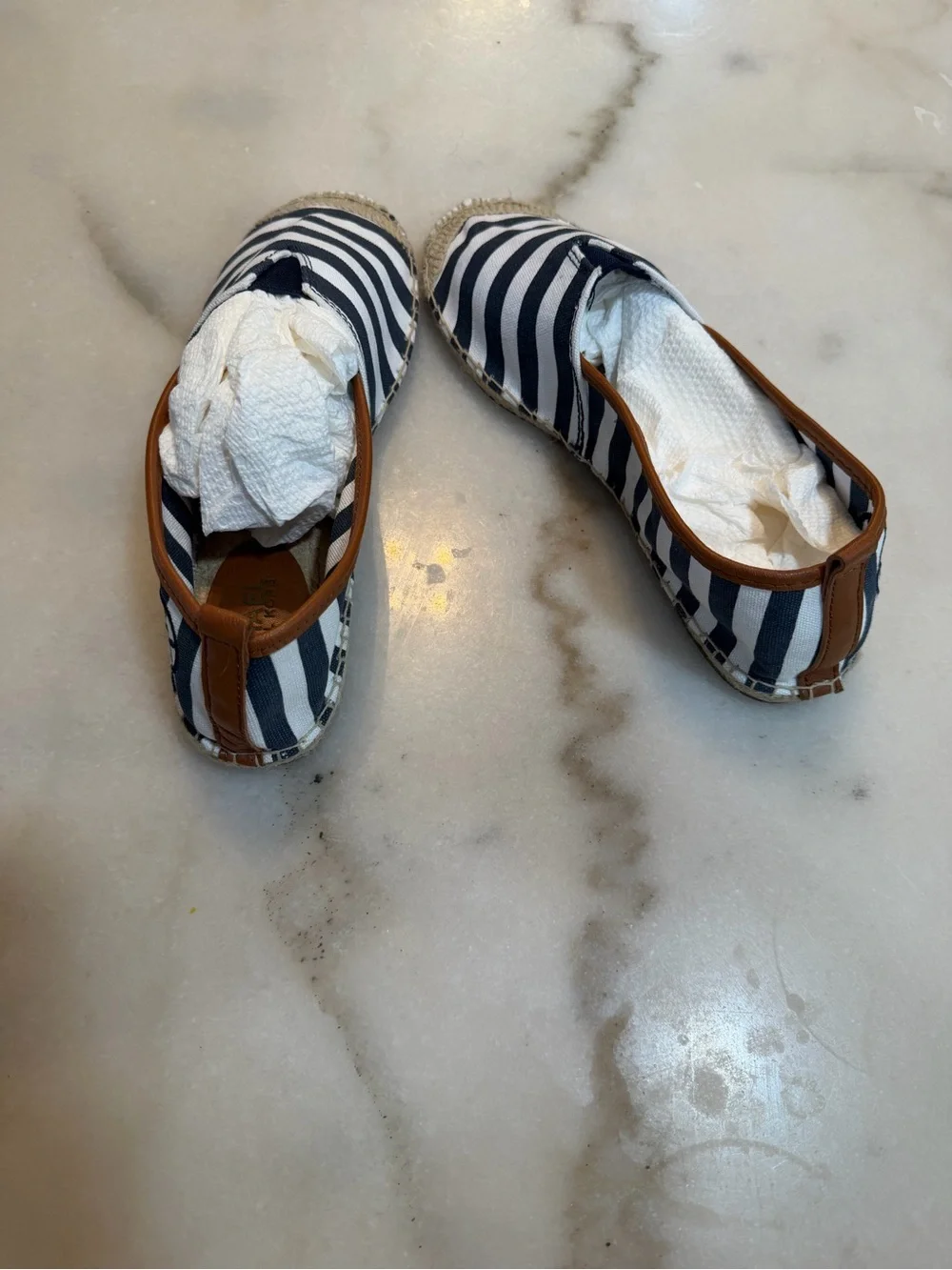 Michael Kors Black and White Striped Espadrille Insole with Tan Trim